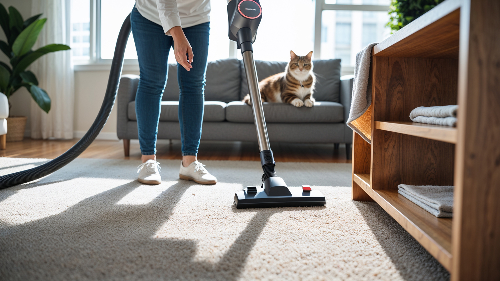 vacuuming and dusting for allergen free apartment